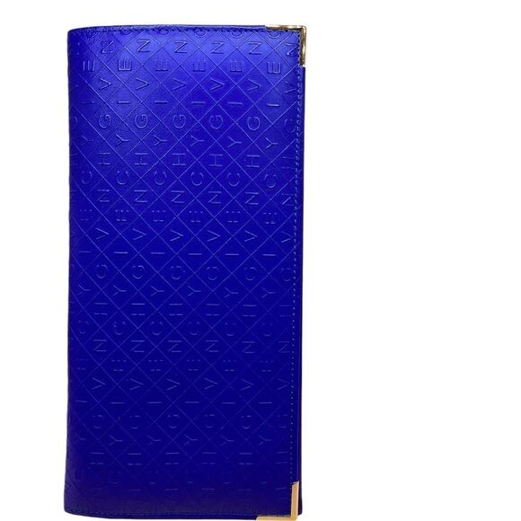 Givenchy Blue Leather Embossed Bifold Long Wallet With Gold Trim - Picture 3 of 3